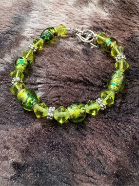 Handcrafted Green Murano Glass Beaded Bracelet